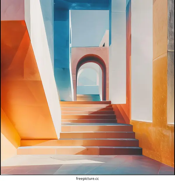 Abstract Architecture with Colorful Walls and Stairway