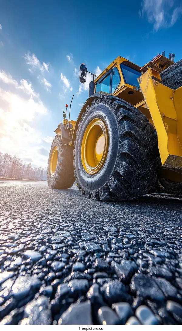 Yellow Tractor on Road Construction Site