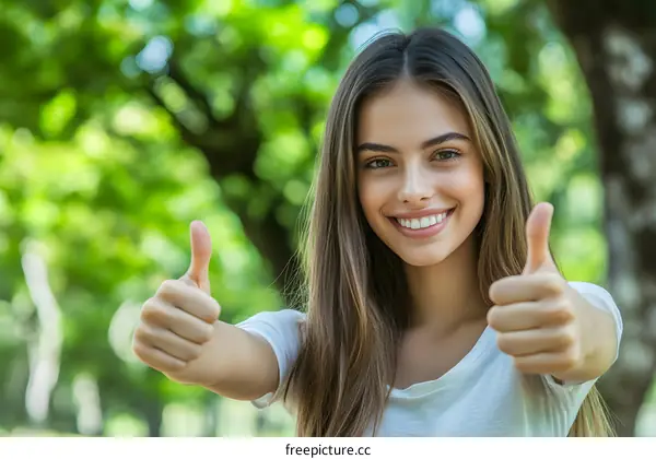 Happy Woman With Thumbs Up Gesture