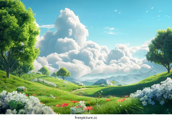 Beautiful Springtime Meadow Landscape Illustration