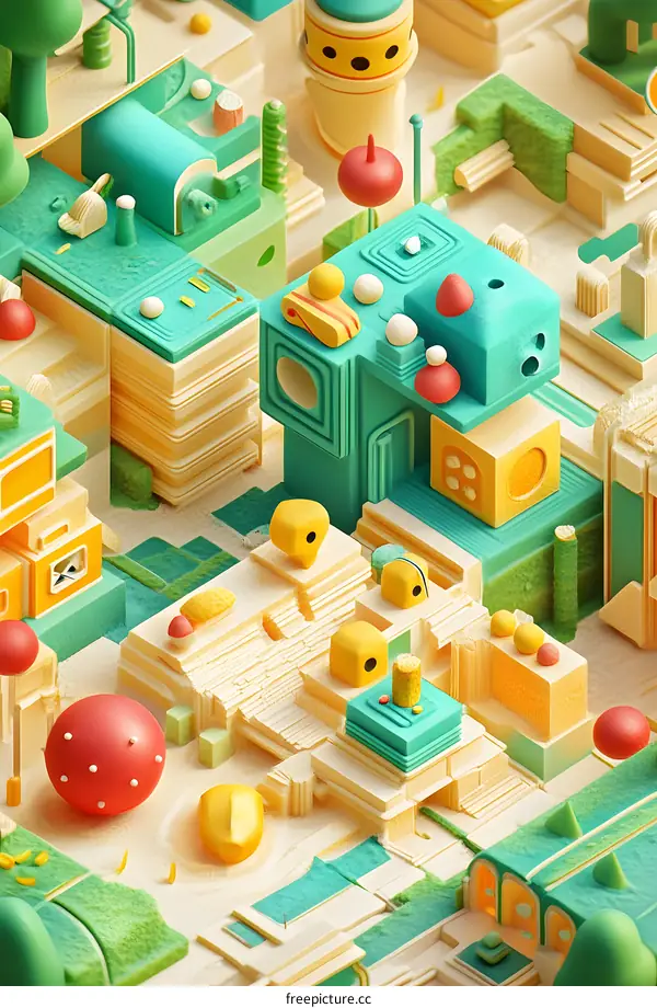 Abstract 3D Illustration of a Cityscape with Geometric Shapes