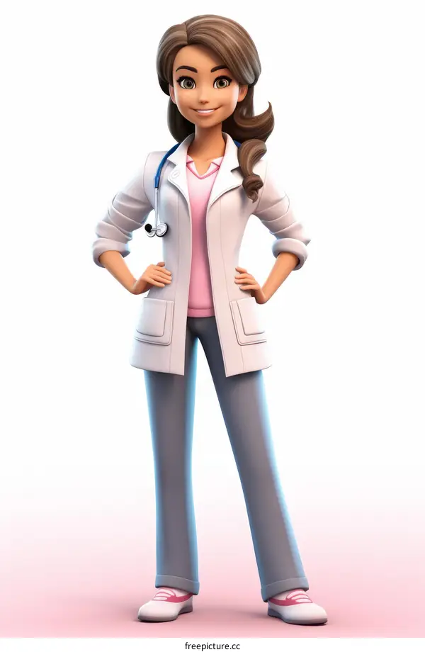Friendly Female Doctor in White Coat and Pink Shirt