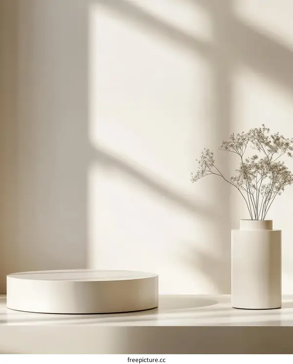 Minimalist Beige Display Pod with Dried Flowers