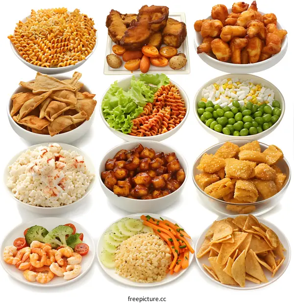 Variety of Food Dishes in White Bowls