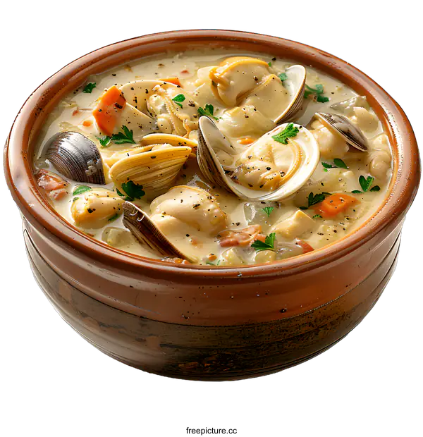 [Transparent Background PNG]Clam Chowder Soup in a Bowl