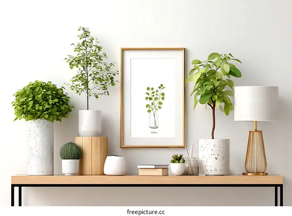 Home Decor Illustration with Plants and Artwork