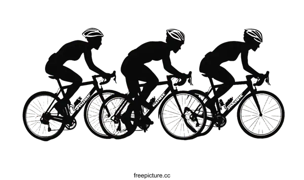 [Transparent Background PNG]Silhouette of three female cyclists racing