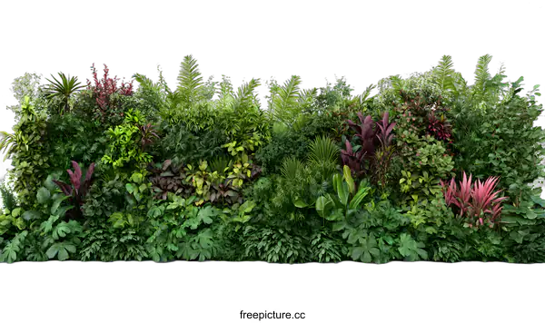 [Transparent Background PNG]Green Wall of Tropical Plants Isolated on White Background