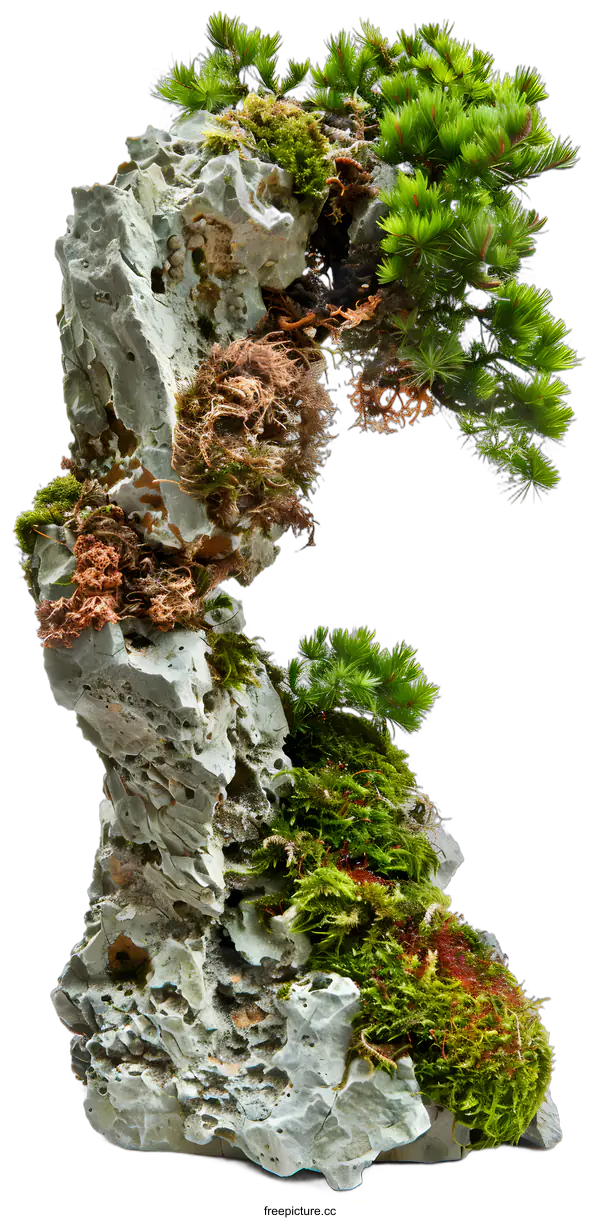 [Transparent Background PNG]Green Bonsai Tree Growing on a Stone