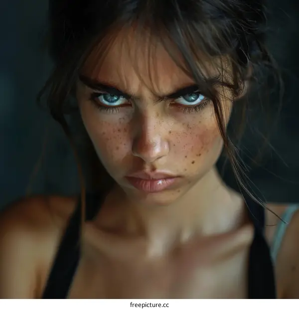 Close-up Portrait of a Woman with Intense Expression