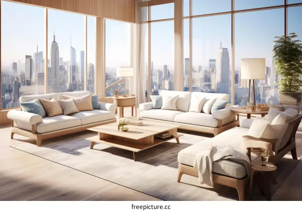Modern Living Room With Large Windows and City View