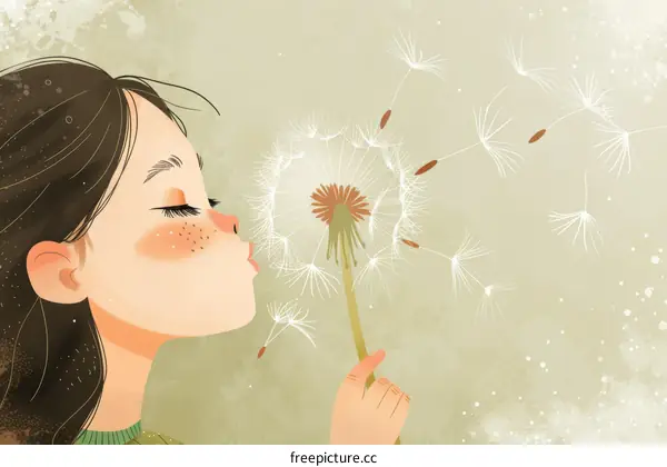 Little girl blowing dandelion