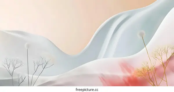 Abstract Minimalist Illustration with White Dandelion and  Flowers