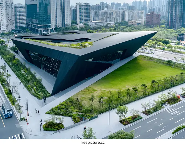 Modern Architecture Building with Green Roof in City