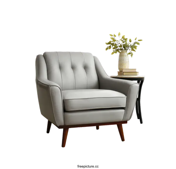 [Transparent Background PNG]Modern Gray Leather Armchair with Mid-Century Style