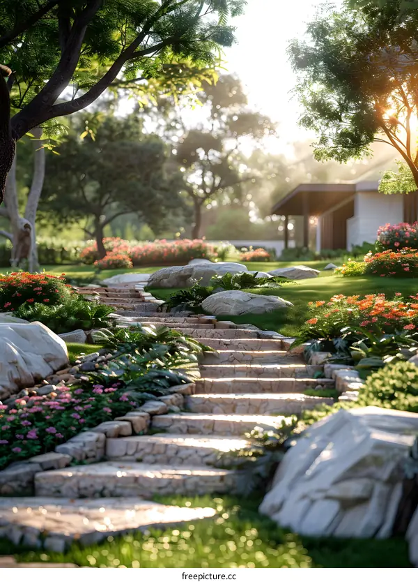 Stone path in a beautiful garden