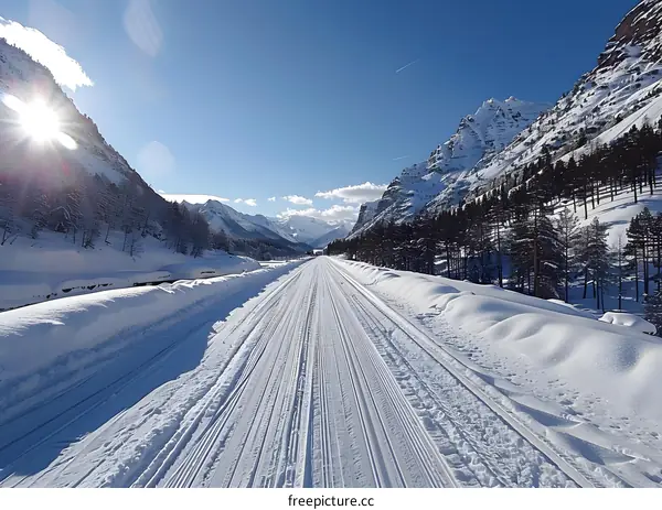 Snowy Path through the Alps