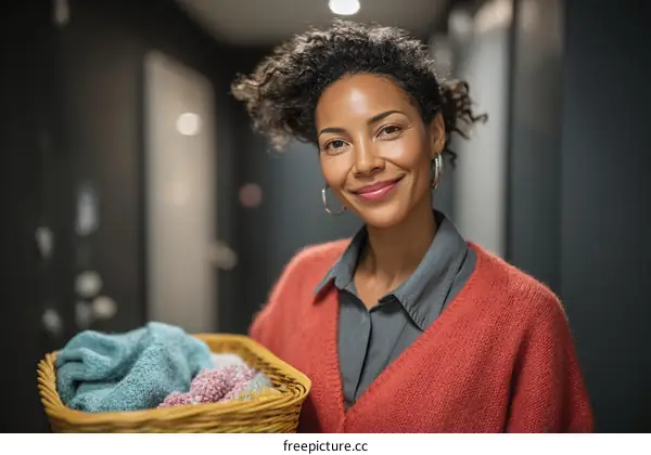 Smiling Woman Holding Laundry Basket Portrait