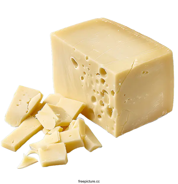 [Transparent Background PNG]Block of Swiss cheese with cheese cubes