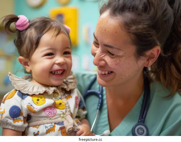 Toddler smiling at doctor during checkup