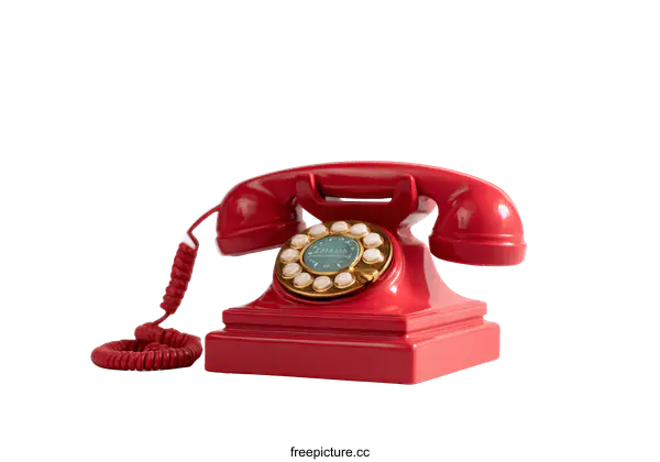 [Transparent Background PNG]Vintage Retro Red Telephone