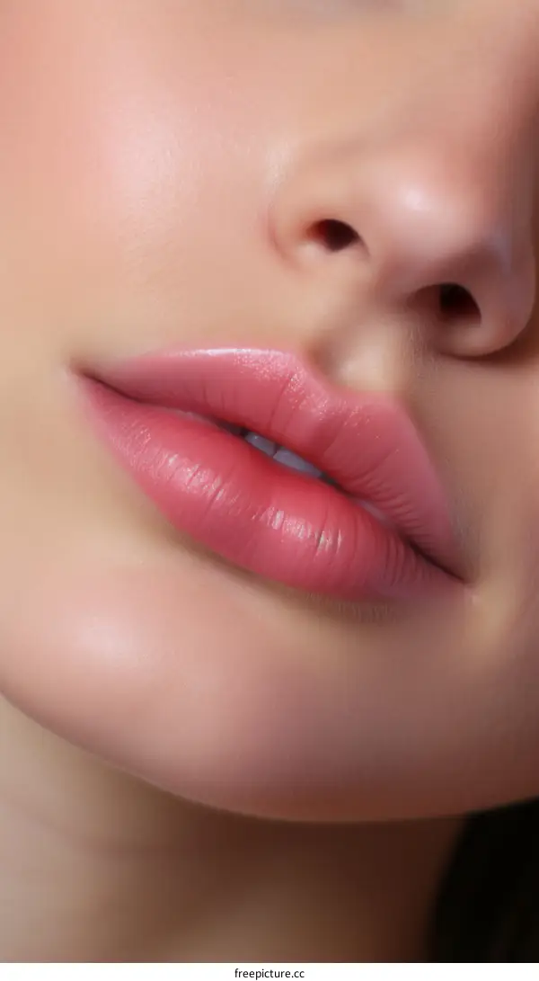 Close up of woman's lips with natural makeup