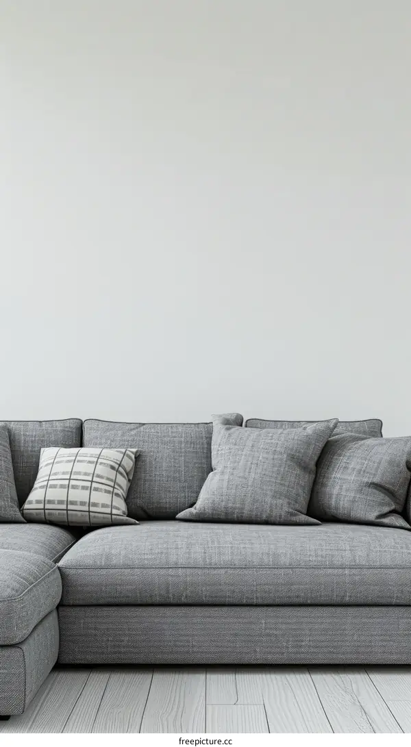 Gray Fabric Sofa in Modern Living Room with Neutral Decor