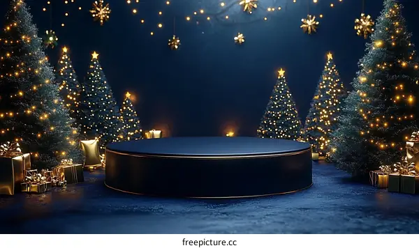 Christmas Scene with Dark Background and Podium