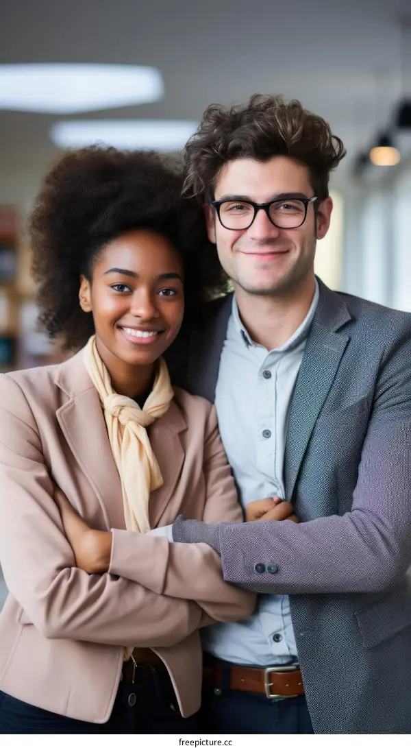 Smiling man and woman standing together