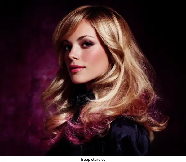 Glamorous Blonde Woman with Pink Highlights