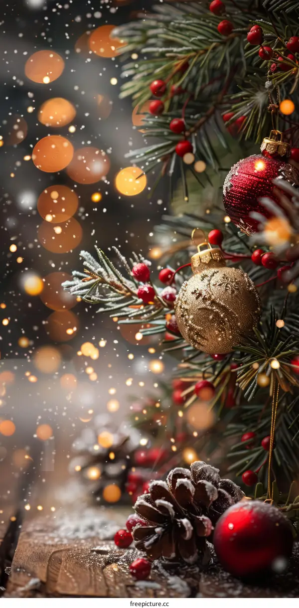 Christmas Tree with Red and Gold Decorations