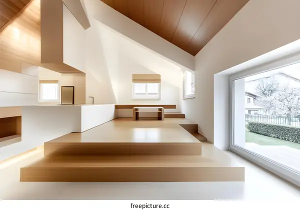 Modern Minimalist Interior Design with Wooden Flooring and Stairs