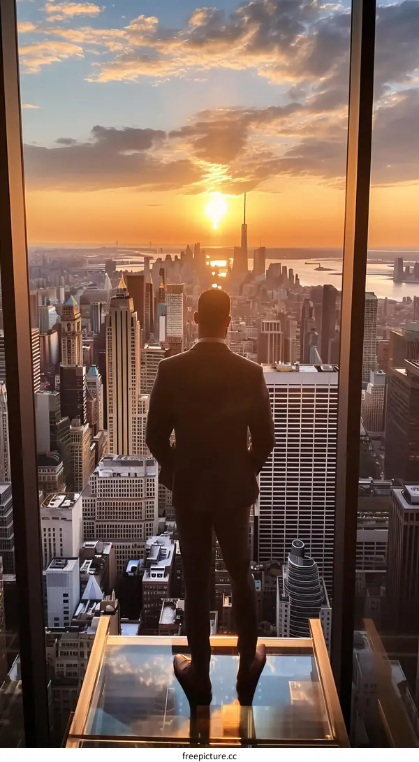 Businessman looking at the cityscape from a rooftop