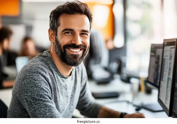 Smiling Businessman in Modern Office Setting