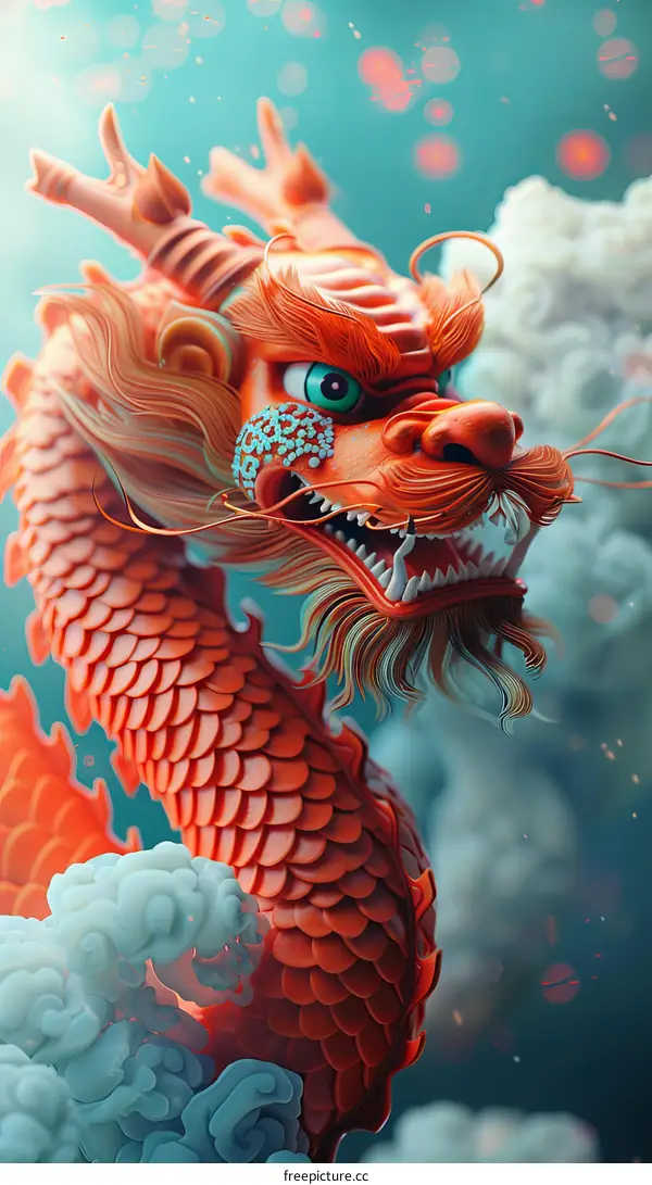 Magnificent Chinese Dragon in Painted Tapestry