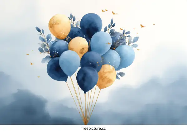 Elegant Blue and Gold Balloons Decoration