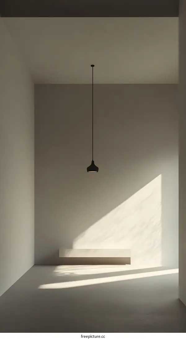 Minimalist Interior Design with Hanging Light Fixture and Sunlight