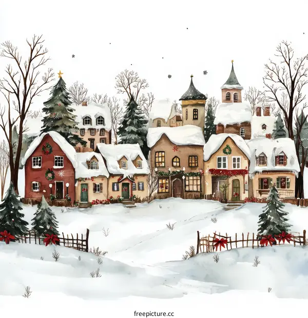 Winter Wonderland Village Scene Illustration