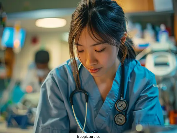 Female Asian Doctor Reviewing Patient Chart
