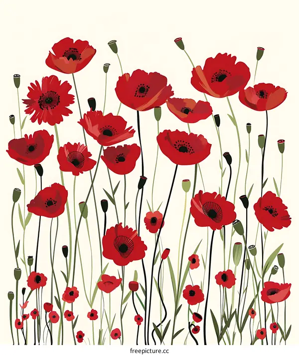 Red Poppies Floral Illustration
