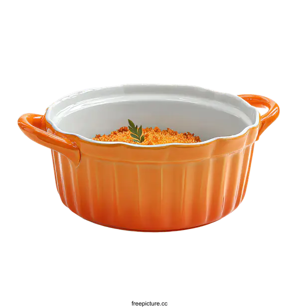 [Transparent Background PNG]Orange Ceramic Baking Dish with Crumble Topping