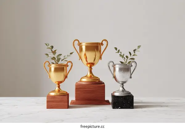 Three Awards Trophies on Display