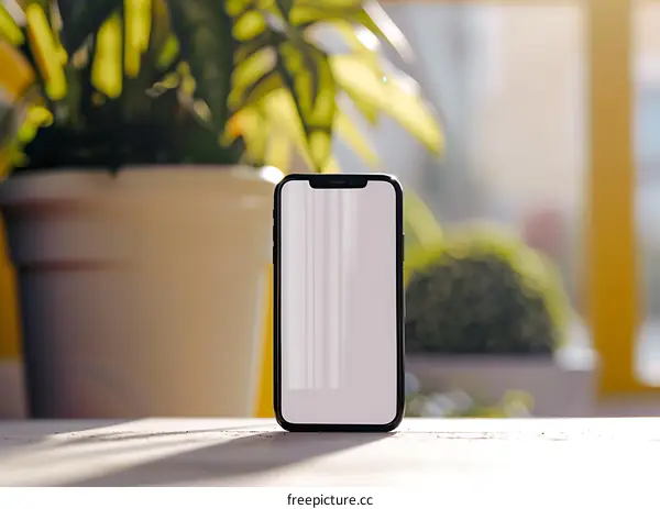 Smartphone Mockup on a Wooden Table with Blurred Background