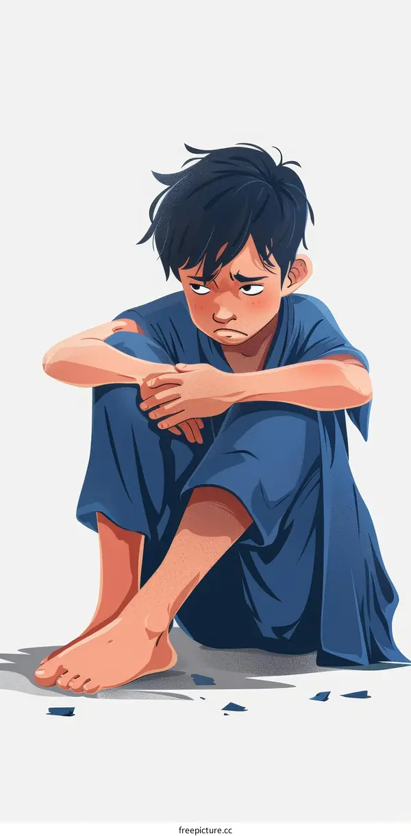 boy sitting on the ground looking sad