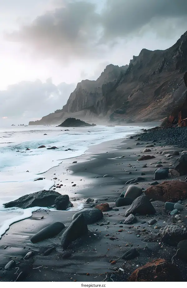 Black Sand Beach and Cliffside Landscape
