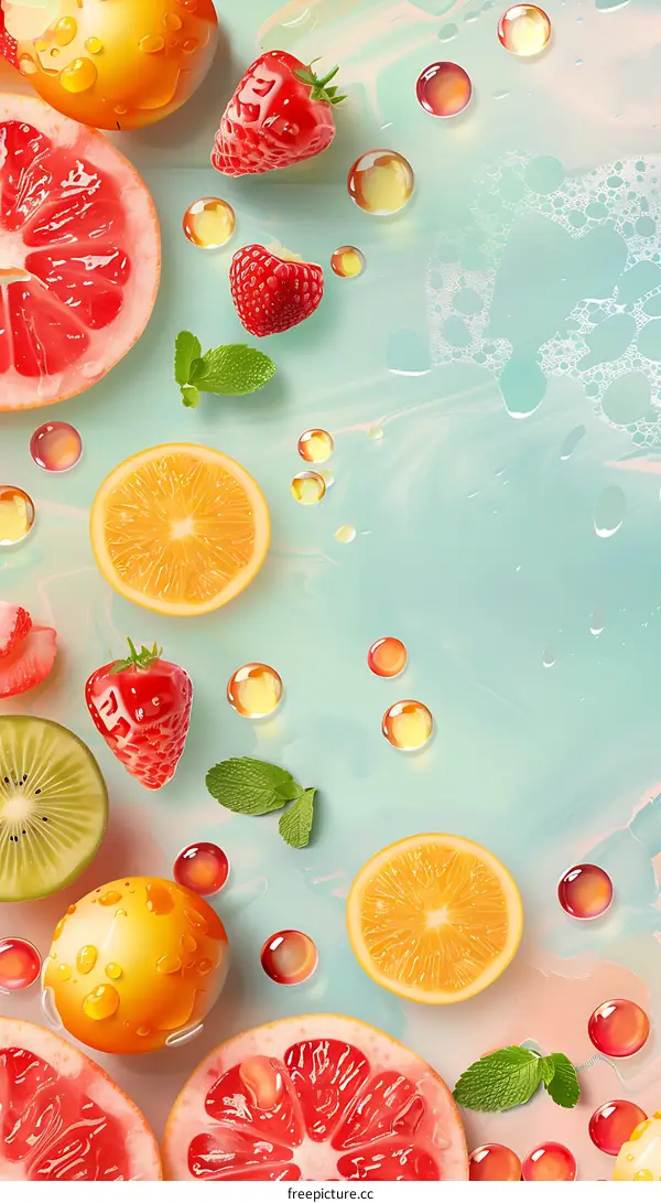 Fresh Fruit Background with Water Drops