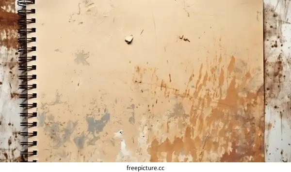 rusty spiral notebook cover with white paint splatters