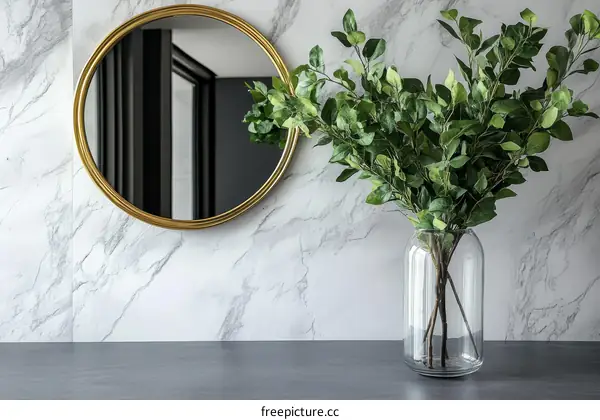 Modern Home Decor with Gold Mirror and Greenery