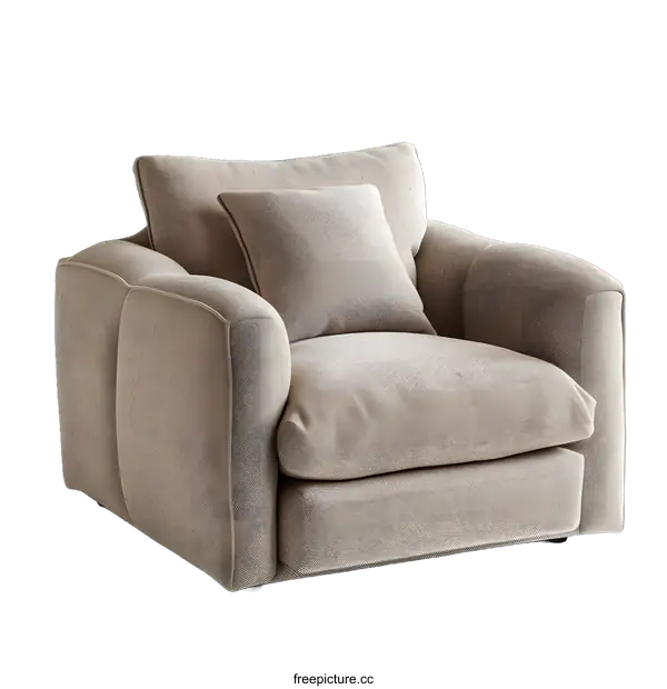 [Transparent Background PNG]Beige Armchair with Pillow on White Background