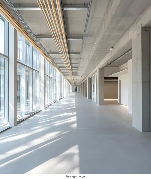 Modern Empty Office Hallway With Large Windows